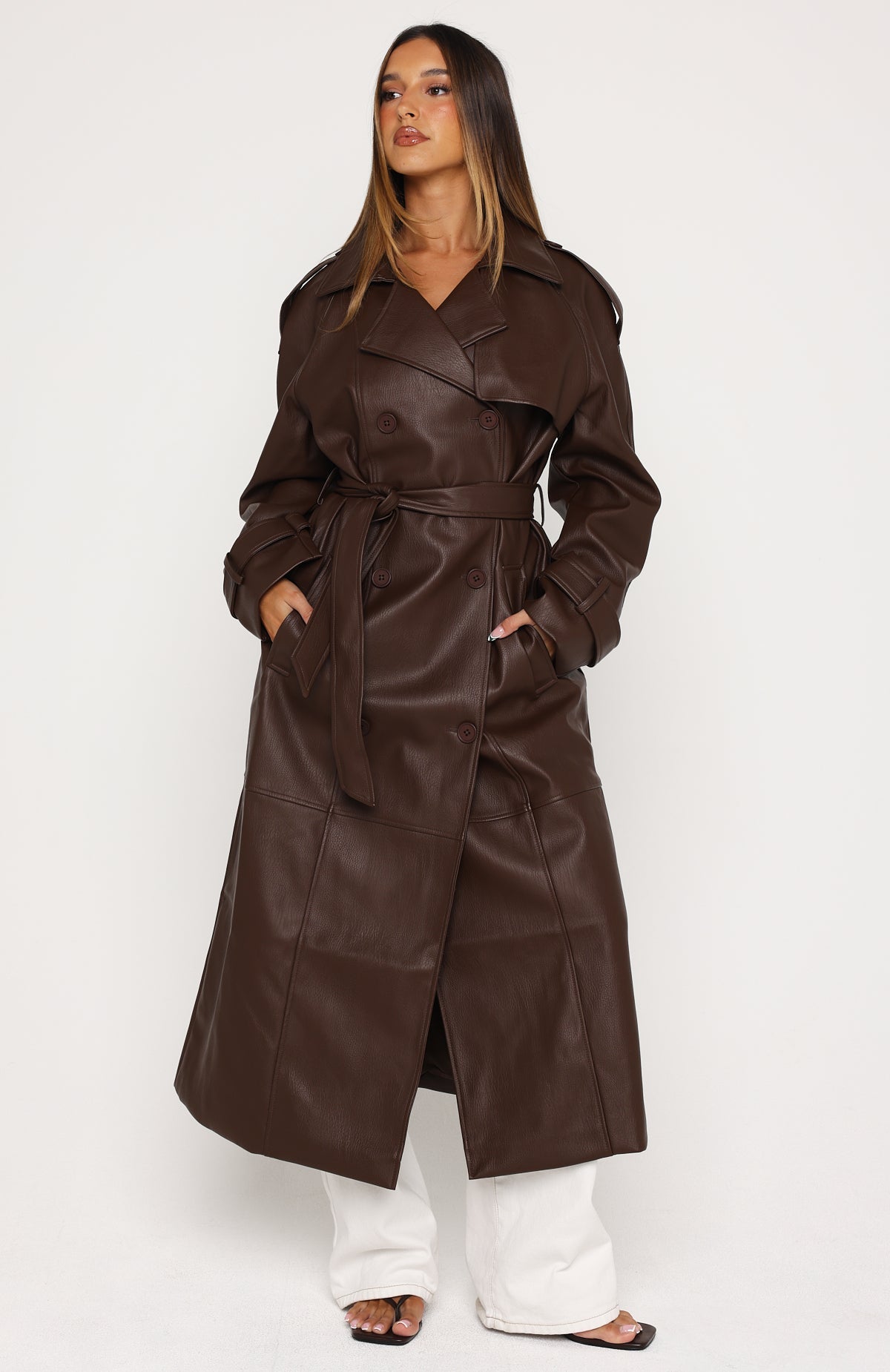 Do I Ever PU Trench Coat Chocolate